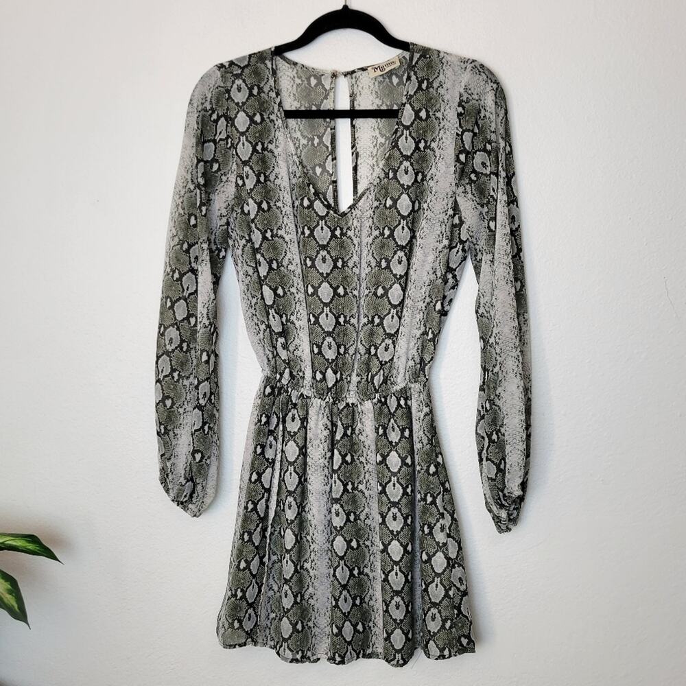 SHOW ME YOUR MUMU Rainey Mini Dress Green & Black Snakeskin Animal Print Size M
